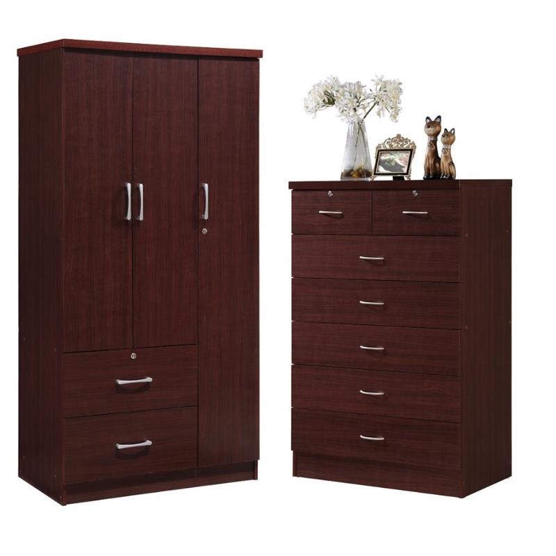 Home Square 2 Piece Bedroom Set with 3 Drawer Armoire and 7 Drawer Chest