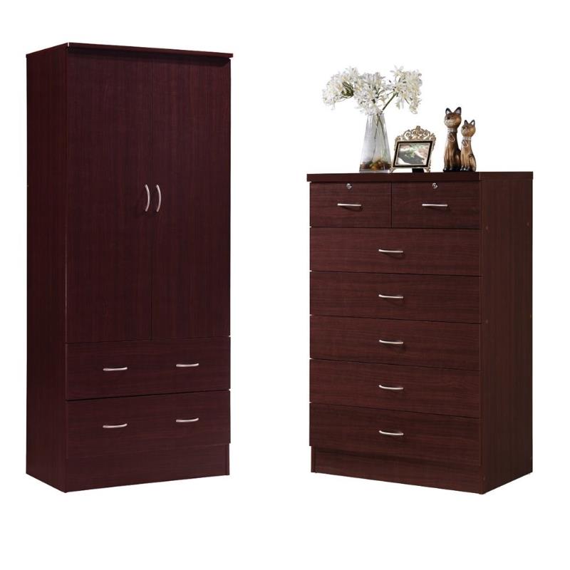 Home Square 2 Piece Bedroom Set with 2 Door Armoire and 7 Drawer Chest