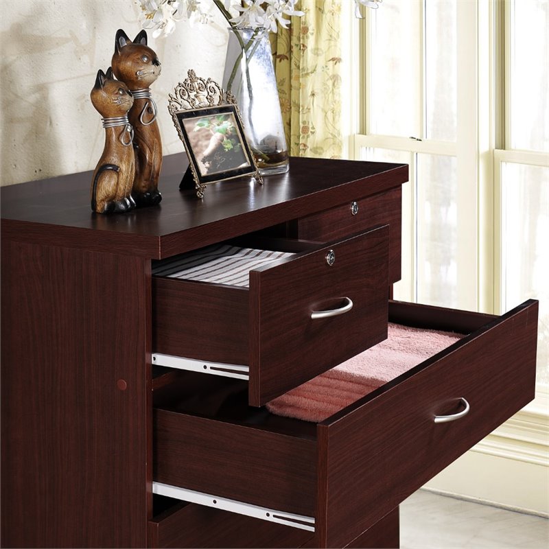 Home Square 2 Piece Set with Captain Bed and 7 Drawer Chest in Mahogany Wood
