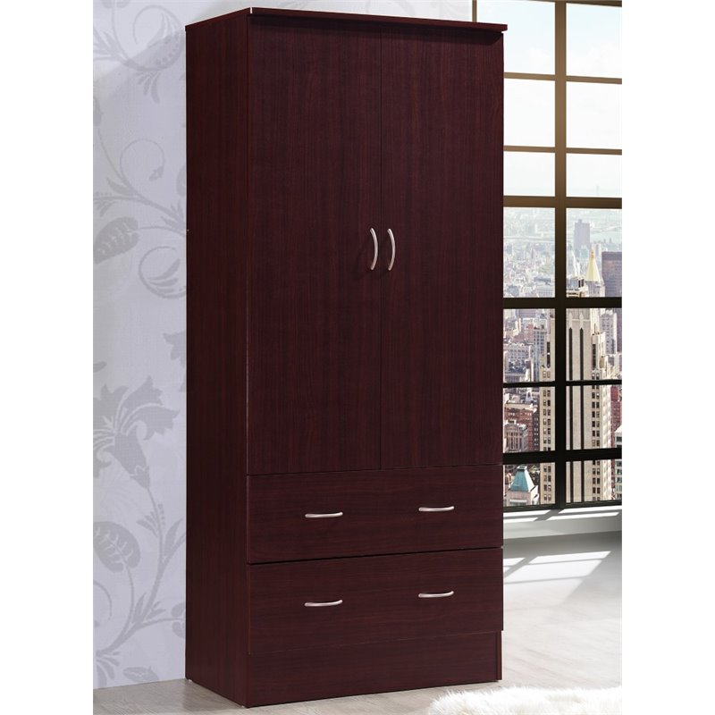 Home Square 2 Piece Bedroom Set with Captain Bed ad 2 Door Armoire in Mahogany