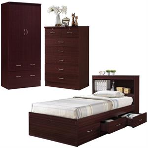 Home Square 3 Piece Bedroom Set with Captain Bed Armoire and 7 Drawer Chest