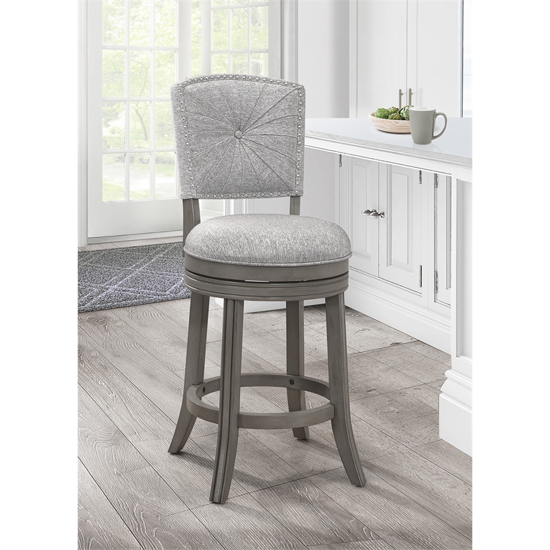 Home Square 2 Piece Swivel Wood Counter Stool Set in Antique Gray