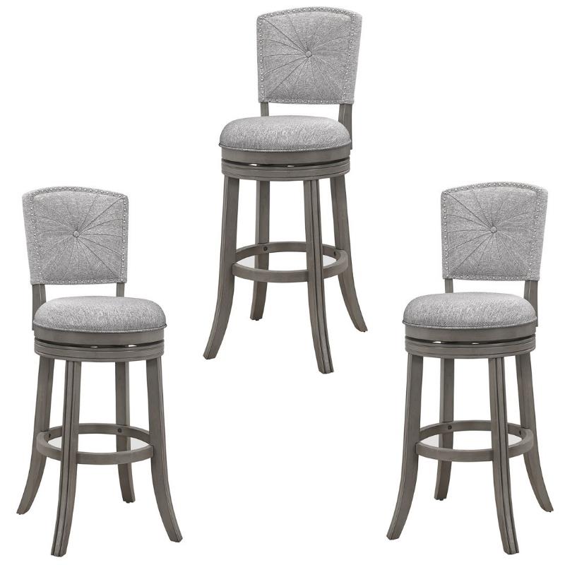 Home Square 3 Piece Swivel Wood Counter Stool Set in Antique Gray
