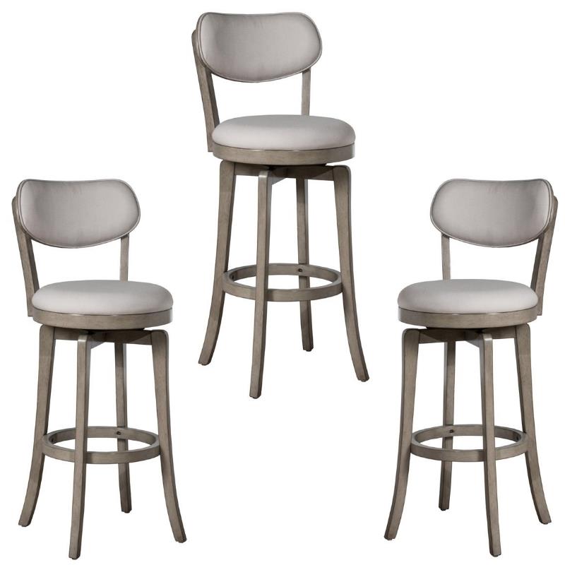 Home Square 3 Piece Fabric Upholstered Swivel Bar Stool Set in Aged Gray