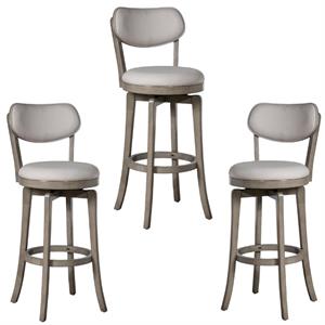 Home Square 3 Piece Fabric Upholstered Swivel Bar Stool Set in Aged Gray