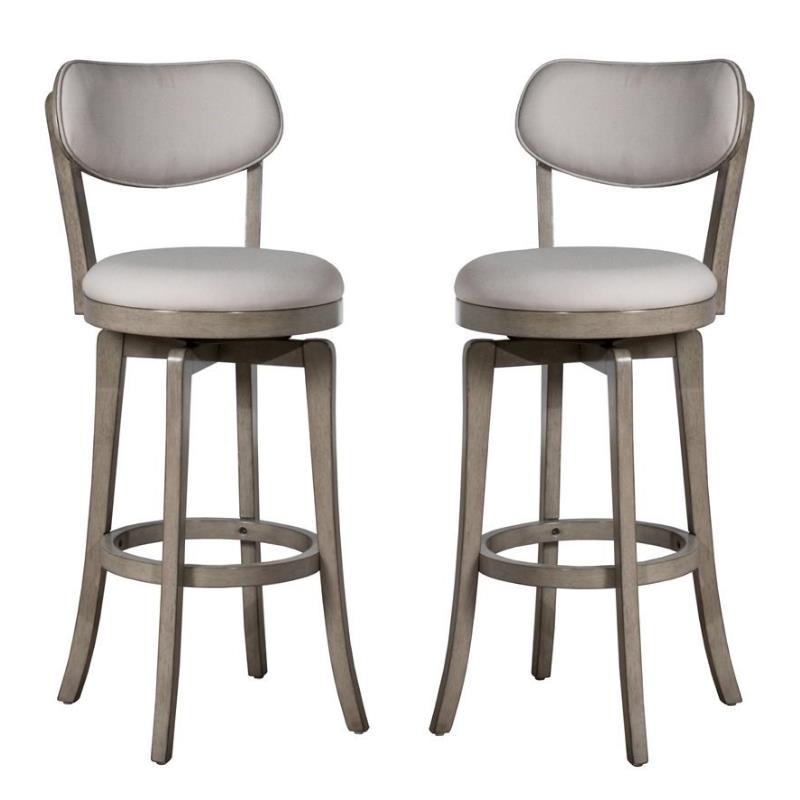 Home Square 2 Piece Fabric Upholstered Swivel Bar Stool Set in Aged Gray
