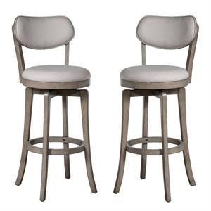 Home Square 2 Piece Fabric Upholstered Swivel Bar Stool Set in Aged Gray