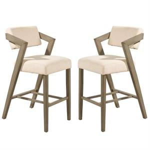 Home Square 2 Piece 26&quot Upholstered Counter Stool Set in Aged Gray and Ecru