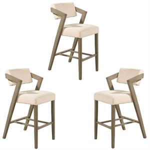 Home Square 3 Piece 26&quot Upholstered Counter Stool Set in Aged Gray and Ecru