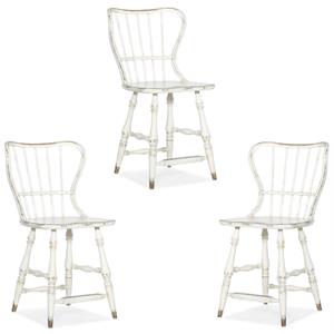 Home Square 3 Piece 24&quot Spindle Back Counter Stool Set in Chalky White