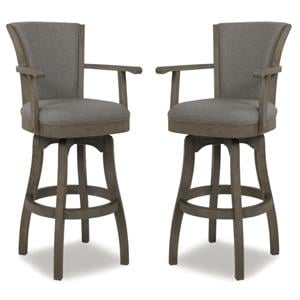 Home Square 2 Piece 30&quot Swivel Bar Stool with Armrests Set in Heathered Grey