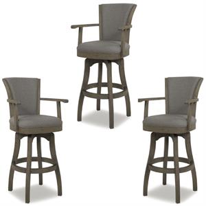 Home Square 3 Piece 30&quot Swivel Bar Stool with Armrests Set in Heathered Grey