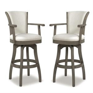 Home Square 2 Piece 30&quot Swivel Leather Bar Stool with Armrests Set in White