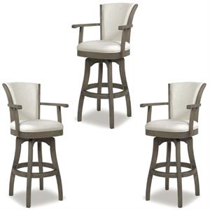 Home Square 3 Piece 30&quot Swivel Leather Bar Stool with Armrests Set in White