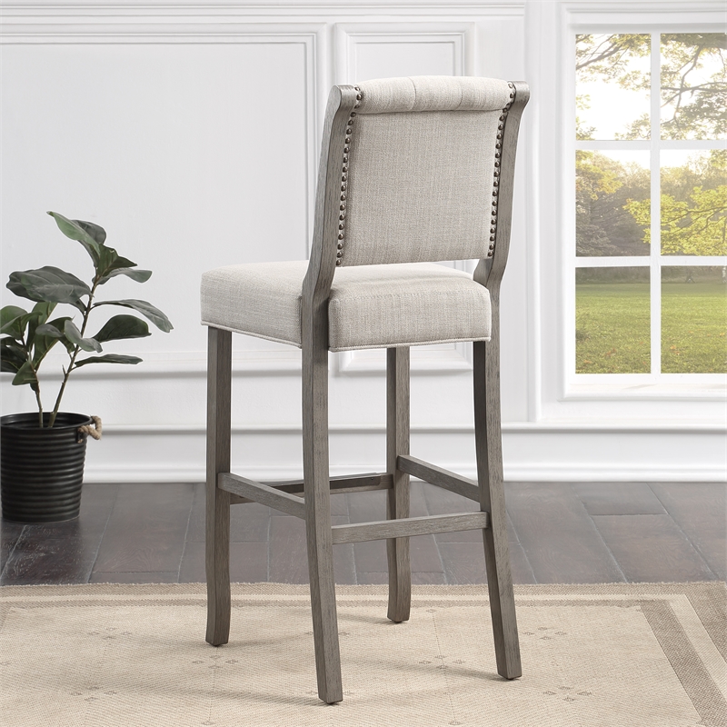 Home Square 2 Piece Upholstered Solid Wood Stationary Bar Stool Set in Gray