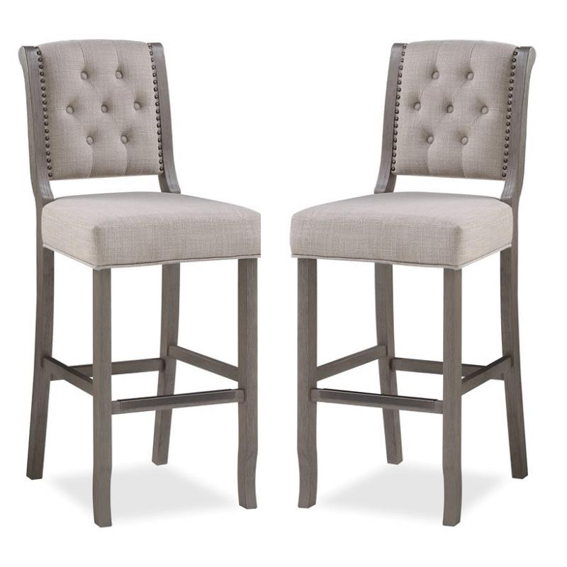 Home Square 2 Piece Upholstered Solid Wood Stationary Bar Stool Set in Gray