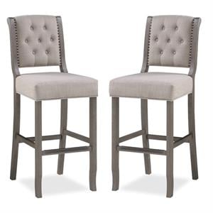Home Square 2 Piece Upholstered Solid Wood Stationary Bar Stool Set in Gray