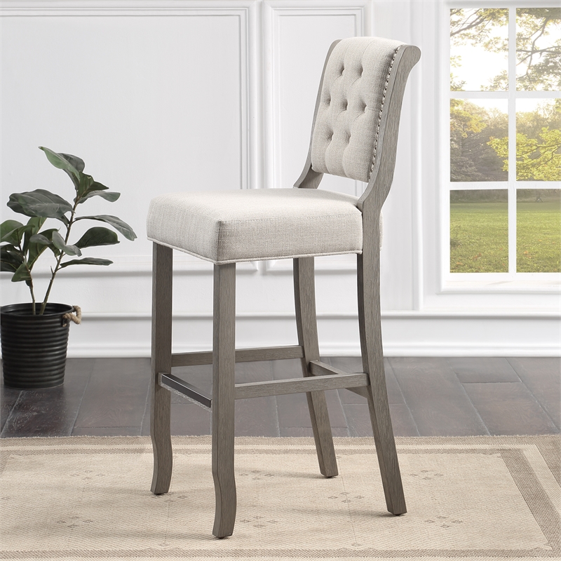 Home Square 3 Piece Upholstered Solid Wood Stationary Bar Stool Set in Gray