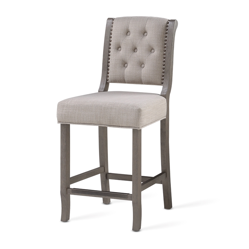 Home Square 2 Piece Upholstered Solid Wood Stationary Counter Stool Set in Gray