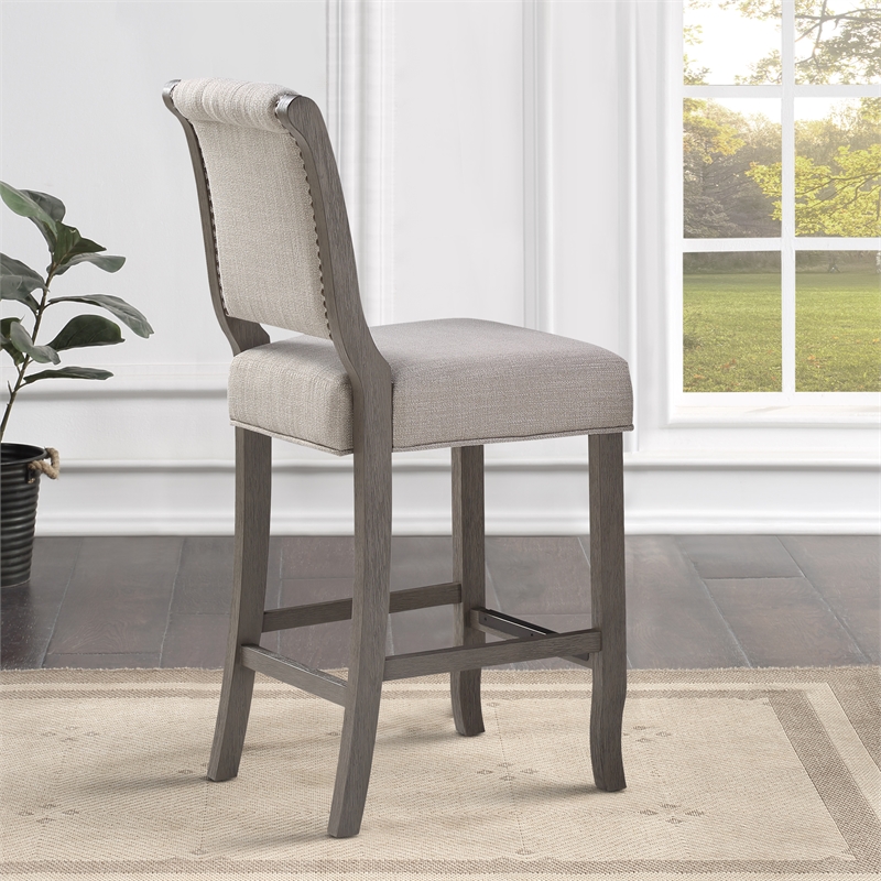 Home Square 2 Piece Upholstered Solid Wood Stationary Counter Stool Set in Gray