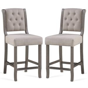 Home Square 2 Piece Upholstered Solid Wood Stationary Counter Stool Set in Gray