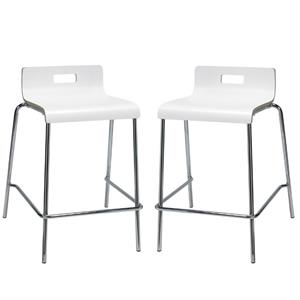 Home Square 2 Piece 25&quot Stylish Wooden Low Back Counter Stool Set in White
