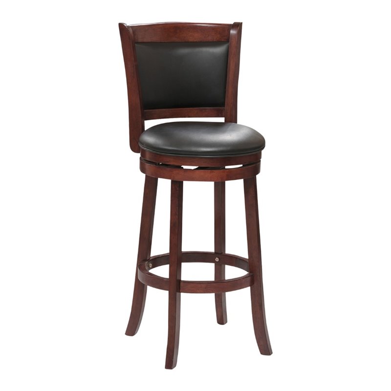Home Square 2 Piece Faux Leather Bar Stool Set with Wood Base in Dark Cherry