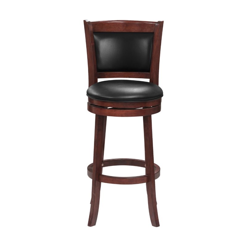 Home Square 2 Piece Faux Leather Bar Stool Set with Wood Base in Dark Cherry