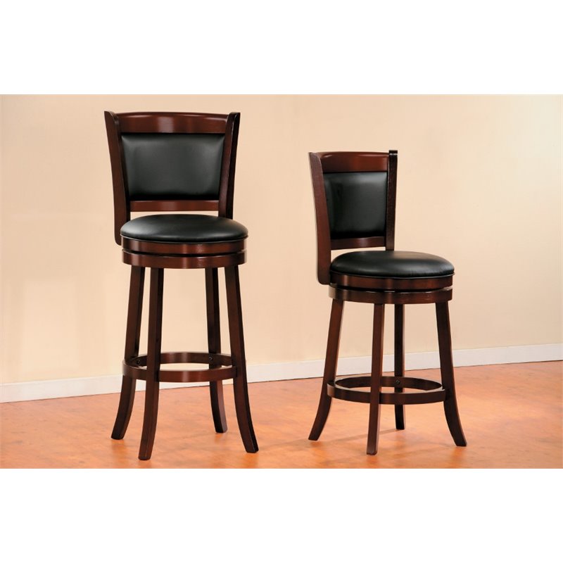 Home Square 2 Piece Faux Leather Bar Stool Set with Wood Base in Dark Cherry