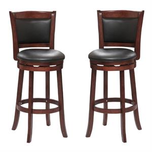 home square faux leather bar stool set with wood base in dark cherry