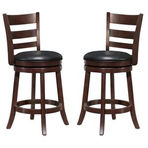 Home Square 2 Piece Ladderback Faux Leather Counter Stool Set in Dark Cherry