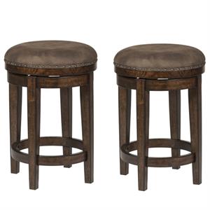 Home Square 2 Piece Swivel Upholstered Wood Barstool Set in Walnut