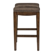 Home Square 2 Piece Upholstered Saddle Wood Barstool Set in Walnut Gray