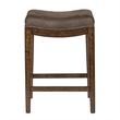 Home Square 2 Piece Upholstered Saddle Wood Barstool Set in Walnut Gray