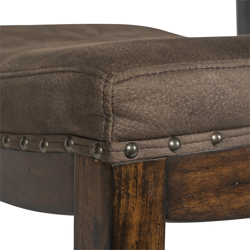 Home Square 3 Piece Upholstered Saddle Wood Barstool Set in Walnut Gray