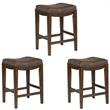 Home Square 3 Piece Upholstered Saddle Wood Barstool Set in Walnut Gray