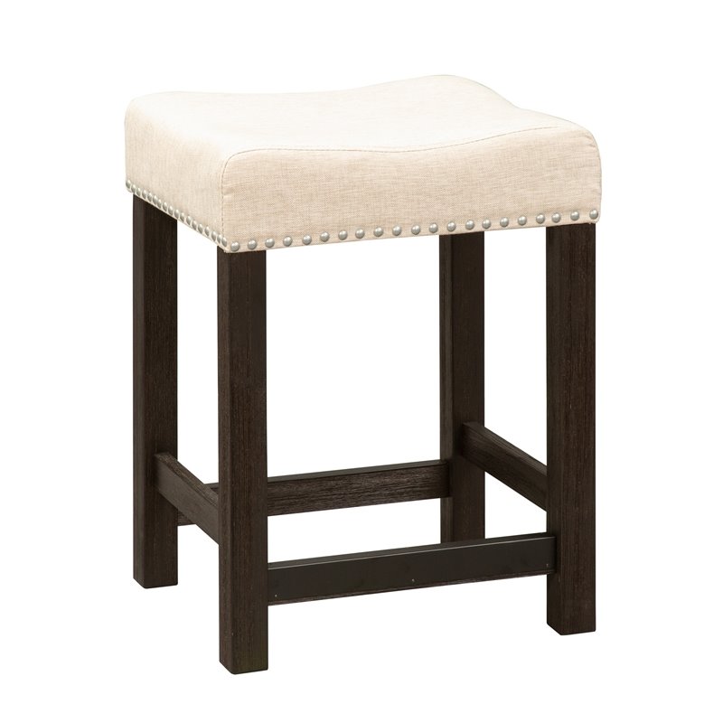 Home Square 2 Piece Upholstered Fabric Wood Frame Barstool Set in Ivory Cream