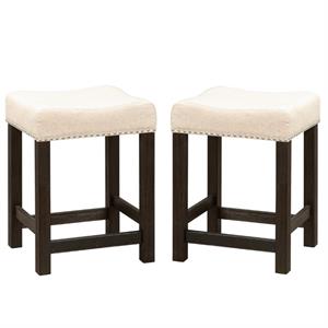 Home Square 2 Piece Upholstered Fabric Wood Frame Barstool Set in Ivory Cream