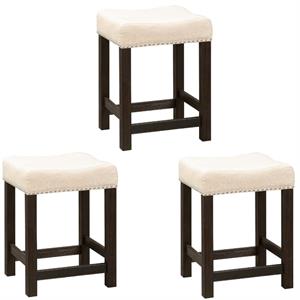 Home Square 3 Piece Upholstered Fabric Wood Frame Barstool Set in Ivory Cream