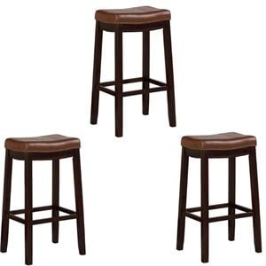 Home Square 3 Piece 32&quot Wood Bar Stool Set in Espresso and Cognac Brown