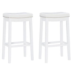Home Square 2 Piece 32&quot Upholstered Bar Stool Set with Wood Base in White