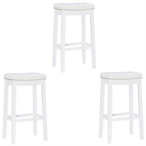Home Square 3 Piece 32&quot Upholstered Bar Stool Set with Wood Base in White
