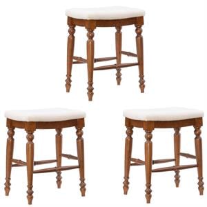 Home Square 3 Piece 25&quot Backless Upholstered Wood Counter Stool Set in Brown