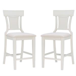 Home Square 2 Piece 26&quot Polyester Upholstery Wood Counter Stool Set in White