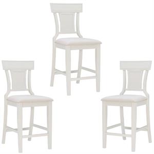 Home Square 3 Piece 26&quot Polyester Upholstery Wood Counter Stool Set in White