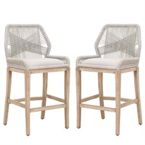 Home Square 2 Piece 30&quot Upholstered Bar Stool Set in Taupe and White Rope