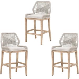 Home Square 3 Piece 30&quot Upholstered Bar Stool Set in Taupe and White Rope