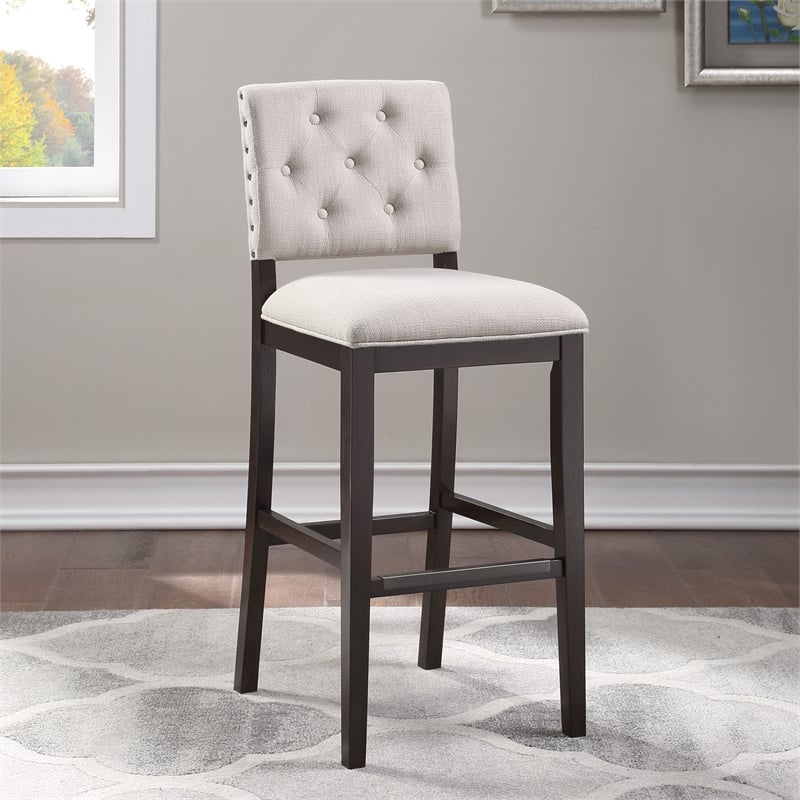 Home Square 2 Piece Solid Wood Stationary Bar Stool Set in Walnut