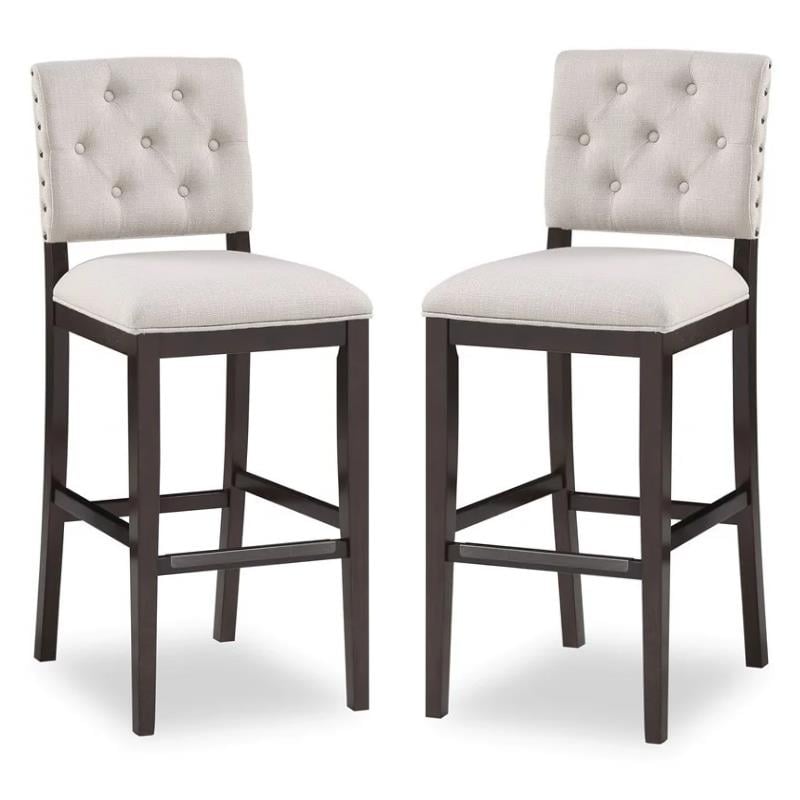 Home Square 2 Piece Solid Wood Stationary Bar Stool Set in Walnut