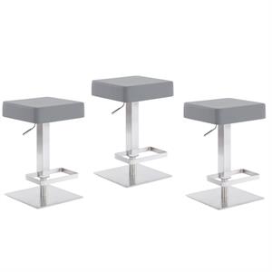 home square 3 piece swivel backless faux leather bar stool set in gray